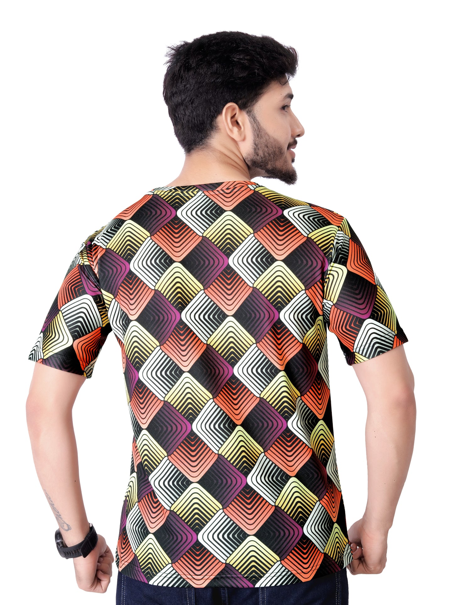 UD FABRIC Round Collar Cotton Poly Striped Printed T-Shirt for Men