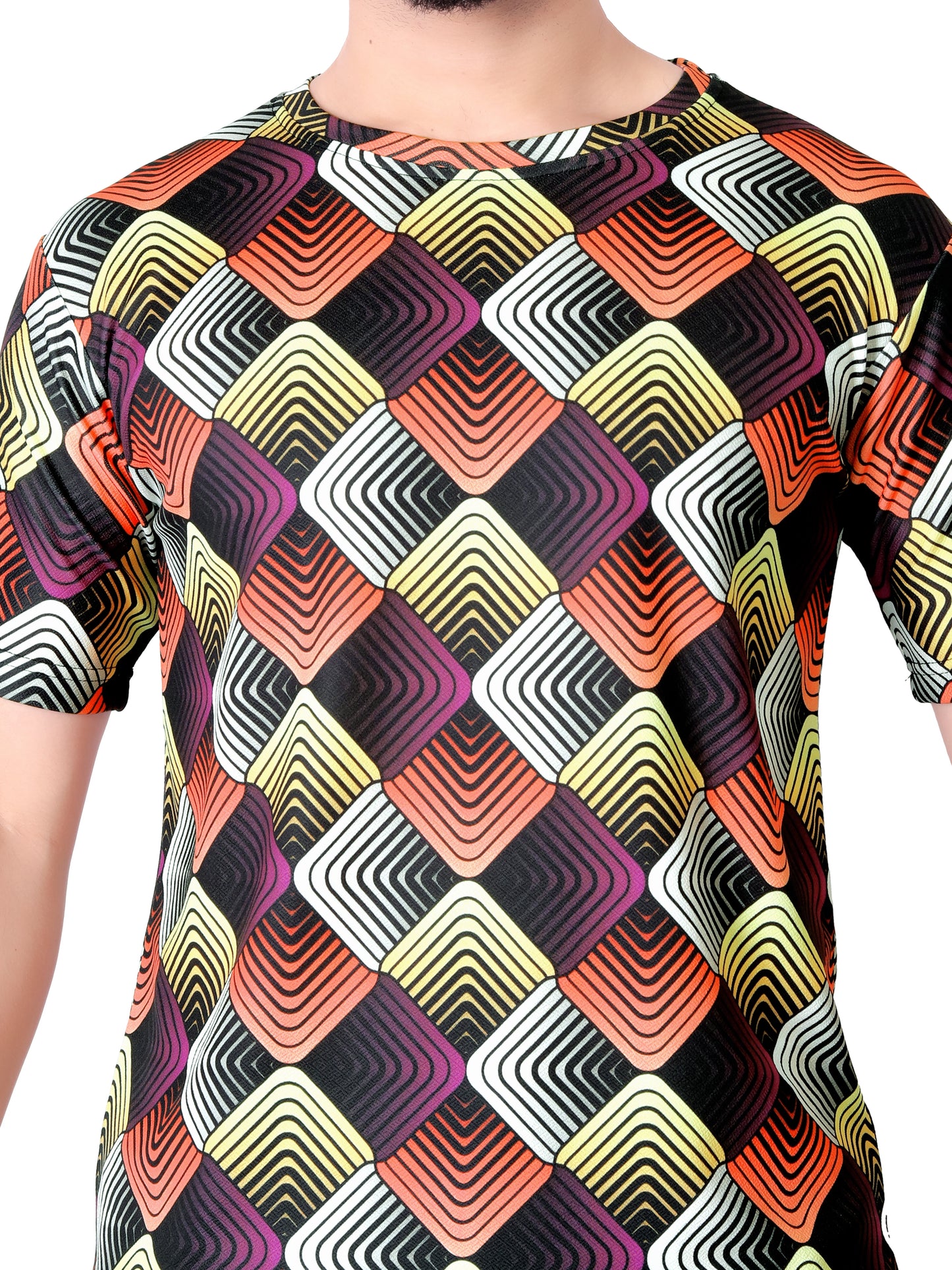 UD FABRIC Round Collar Cotton Poly Striped Printed T-Shirt for Men