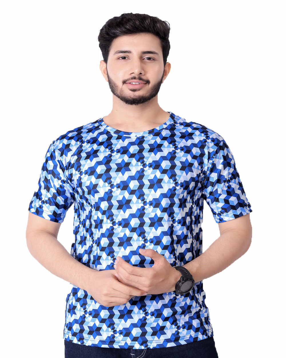 UD FABRIC Round Collar Cotton Poly Striped Printed T-Shirt for Men