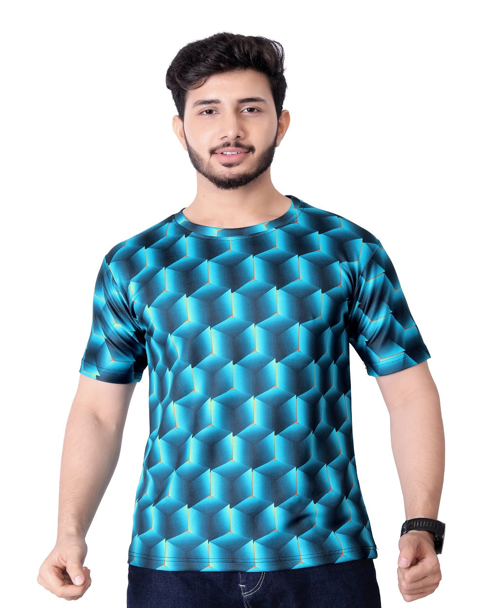 UD FABRIC Round Collar Cotton Poly Striped Printed T-Shirt for Men - UD FABRIC - Your Style our Design