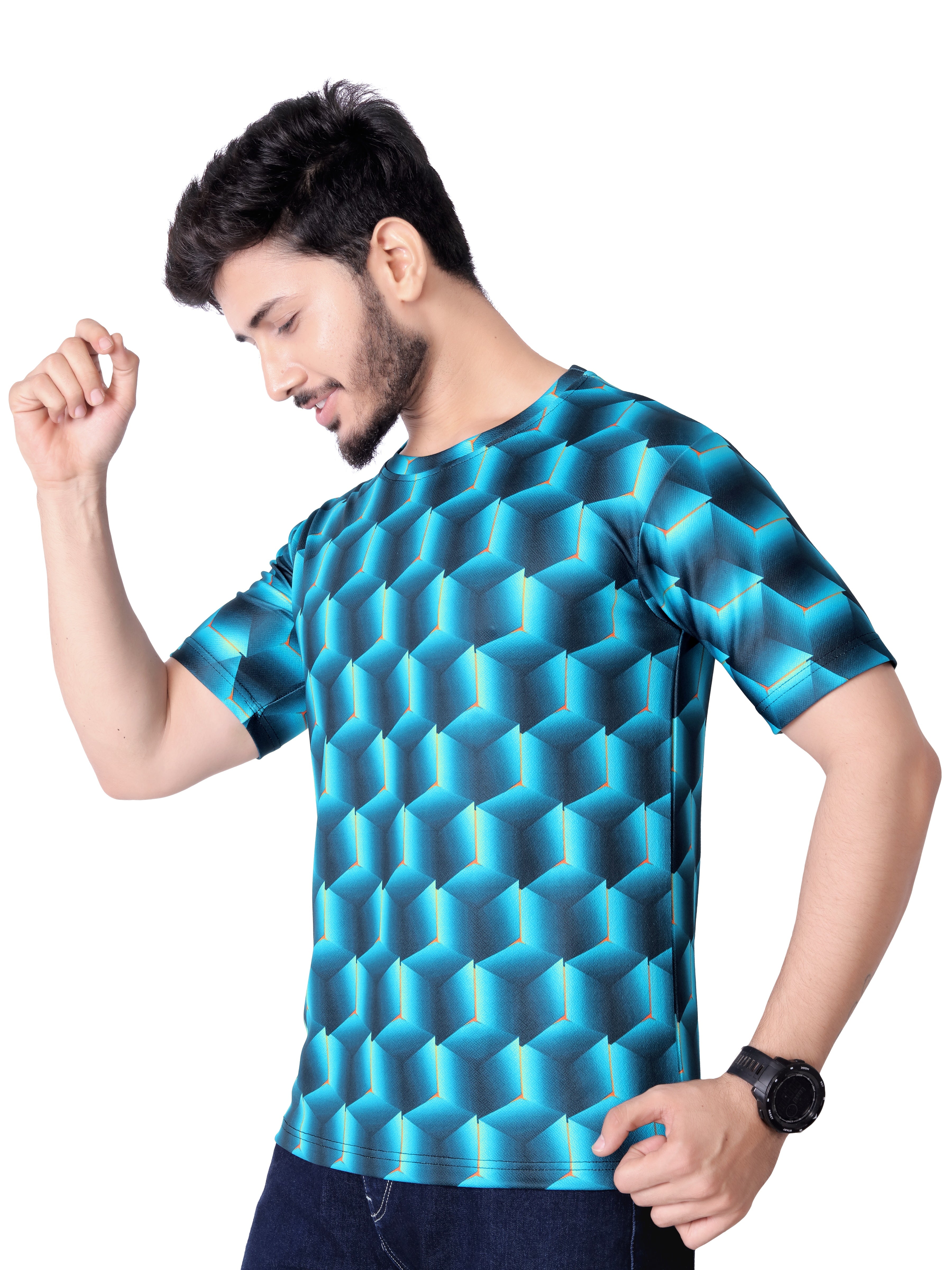 UD FABRIC Round Collar Cotton Poly Striped Printed T-Shirt for Men - UD FABRIC - Your Style our Design