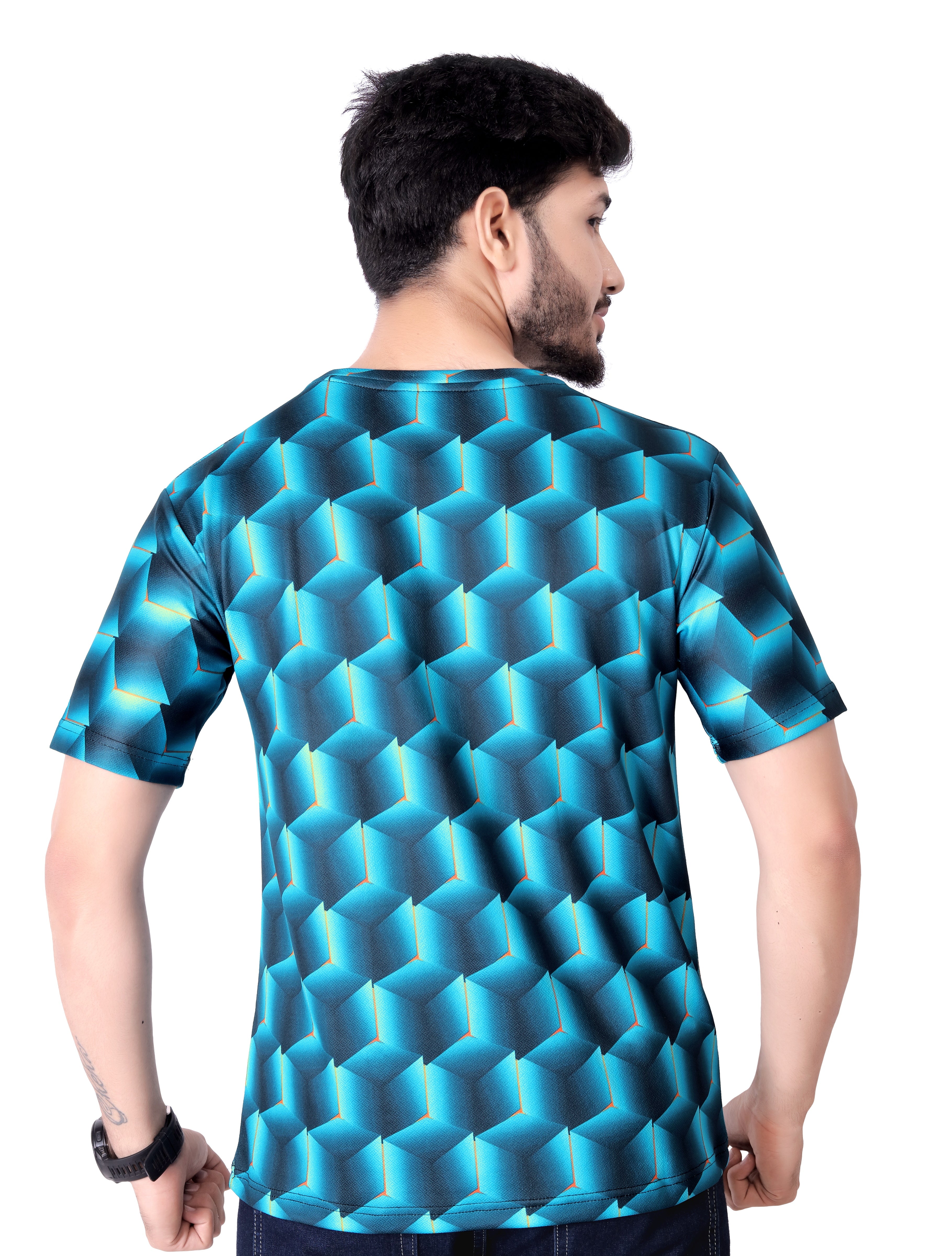 UD FABRIC Round Collar Cotton Poly Striped Printed T-Shirt for Men - UD FABRIC - Your Style our Design