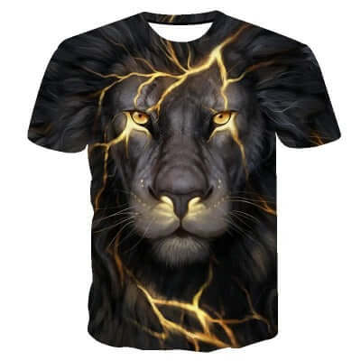 Lion T Shirt Men Animal Shirt Lightning Lions King for Men Short Sleeve