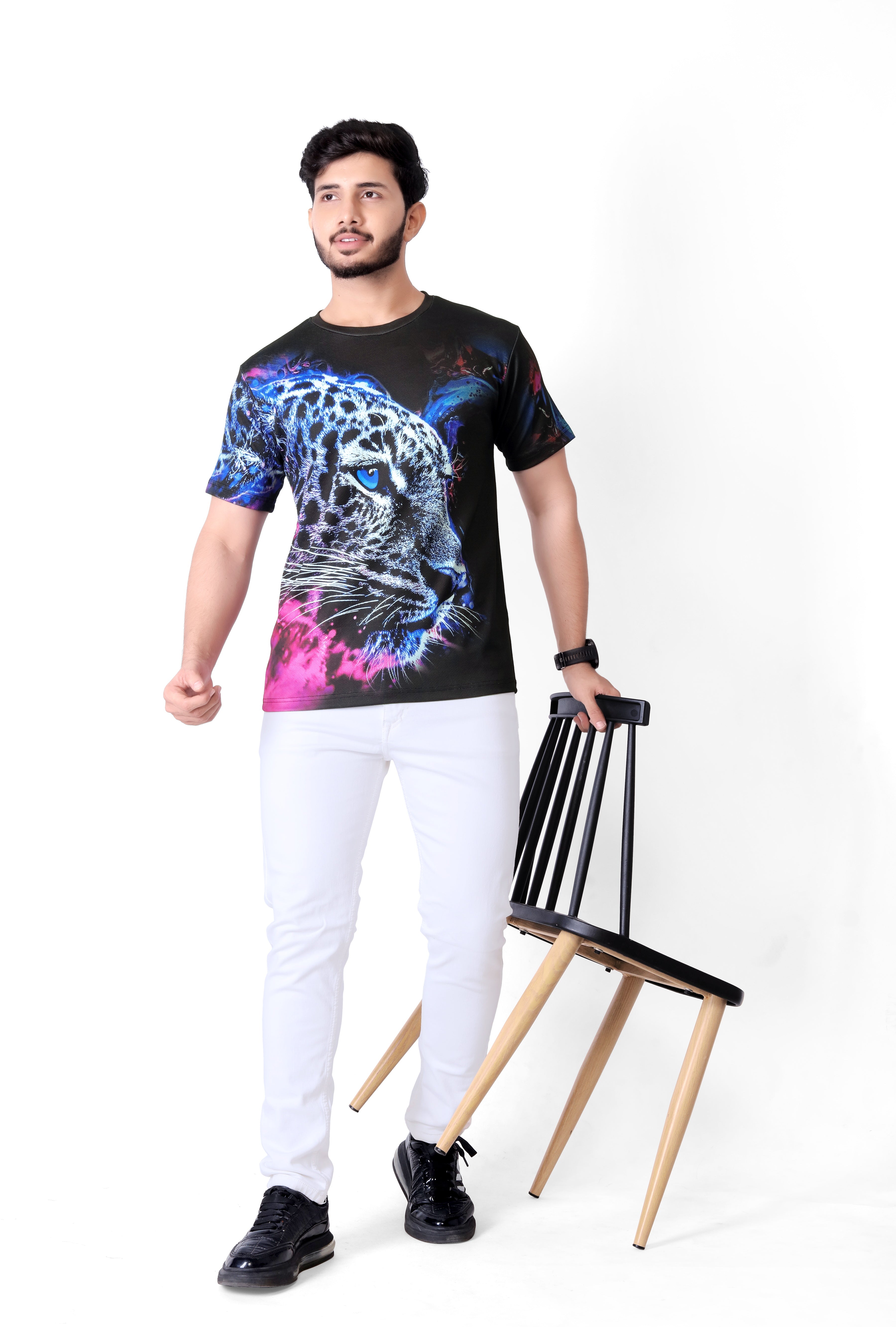 T-shirt, Men's Casual Street Style Stretch Round Neck Tee Shirt For Summer