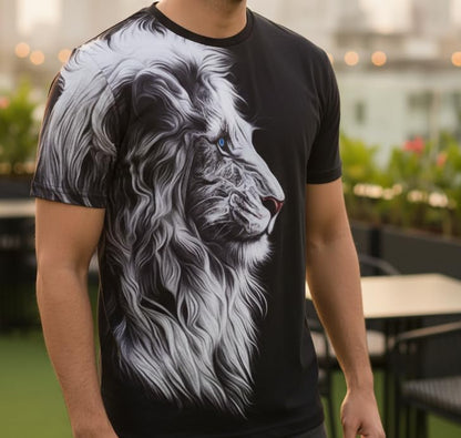 2-Pack Men's 3D Realistic Lion Graphic T-Shirts 2-Pack ( Black-Fire lion)