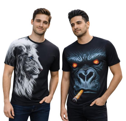 2-Pack Men's 3D Realistic Lion Graphic T-Shirts 2-Pack