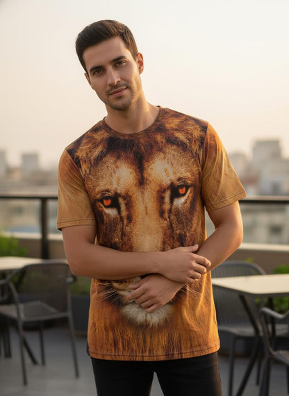 PACK 2 Men's Printed T-Shirt | Trendy Graphic Print T-Shirts for Men ( Yellow Gold Lion )