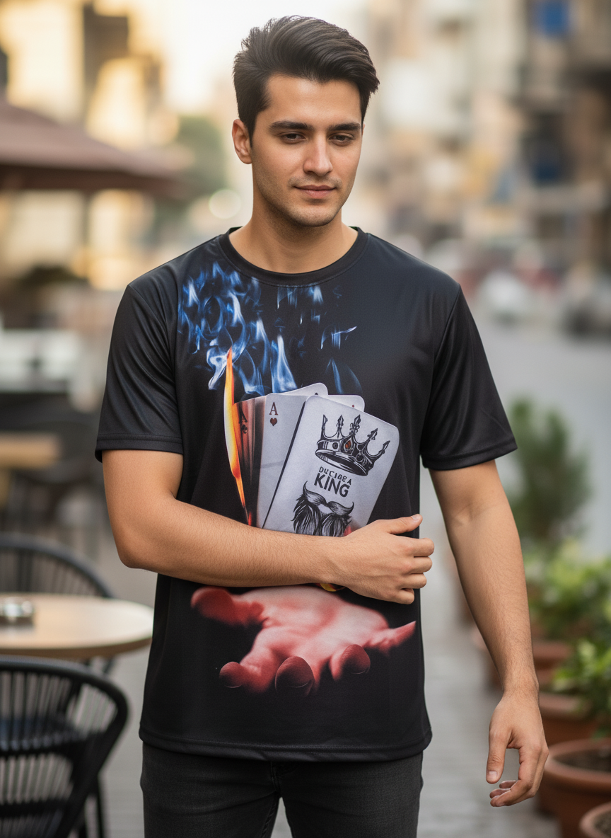 Flame Playing Cards 3D Print T-shirt For Men | Casual T Shirt | Poker Card Design