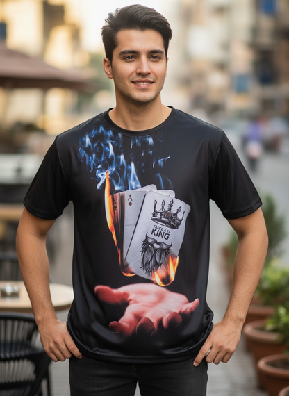 Flame Playing Cards 3D Print T-shirt For Men | Casual T Shirt | Poker Card Design