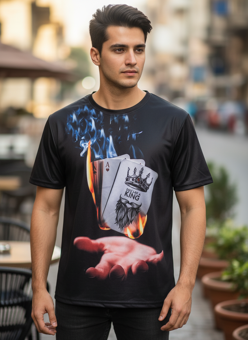 Burning Aces King T-Shirt | Card Game Graphic Black Tee