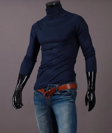 Winter Wear High-Neck Poly Cotton Plain Full Sleeve Turtle Neck T Shirt for Men Blue - UD FABRIC - Your Style our Design