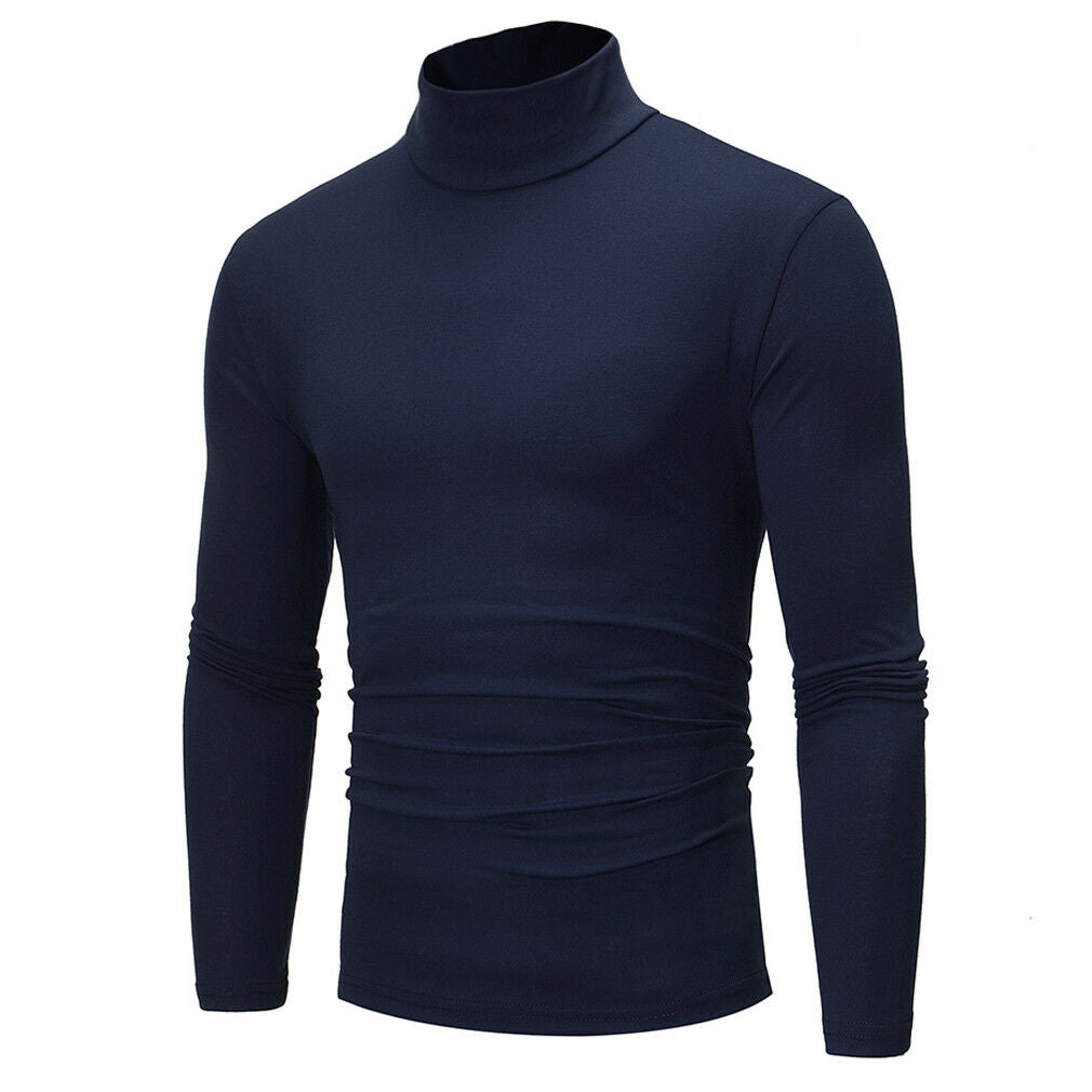 Winter Wear High-Neck Poly Cotton Plain Full Sleeve Turtle Neck T Shirt for Men Blue - UD FABRIC - Your Style our Design