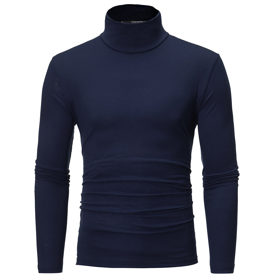 Winter Wear High-Neck Poly Cotton Plain Full Sleeve Turtle Neck T Shirt for Men Blue - UD FABRIC - Your Style our Design