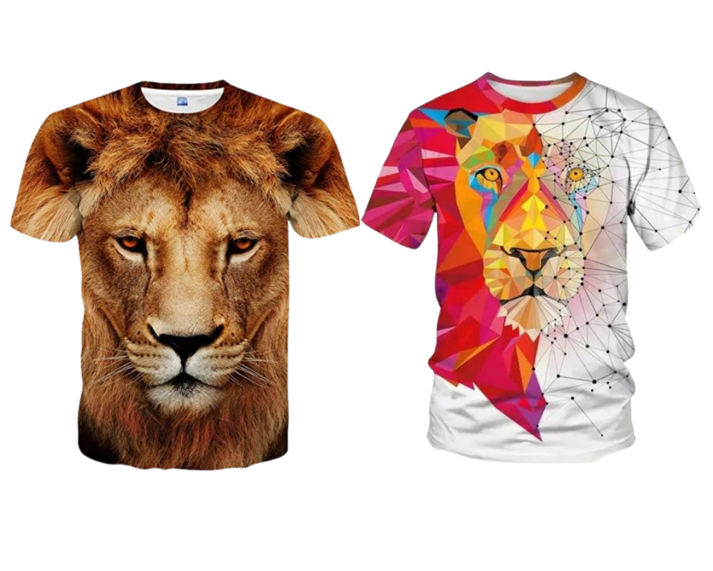 Combo - Pack of - 2 Lion T-shirt Men's Casual Street Style Stretch Round Neck Tee Shirt For Summer. White - Gold