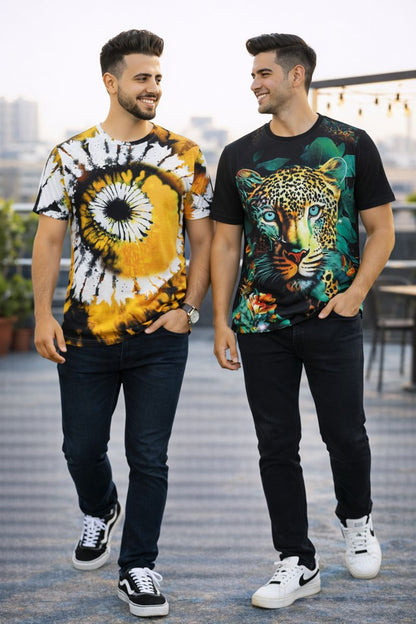 PACK 2 Men's Printed T-Shirt | Trendy Graphic Print T-Shirts for Men ( Yellow Greenpan )