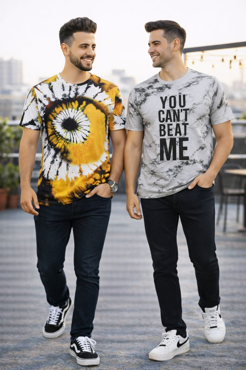 PACK 2 Men's Printed T-Shirt | Trendy Graphic Print T-Shirts for Men ( Yellow Grey )