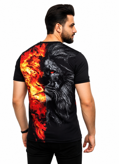 2-Pack Men's 3D Realistic Lion Graphic T-Shirts 2-Pack ( Black-Fire lion)
