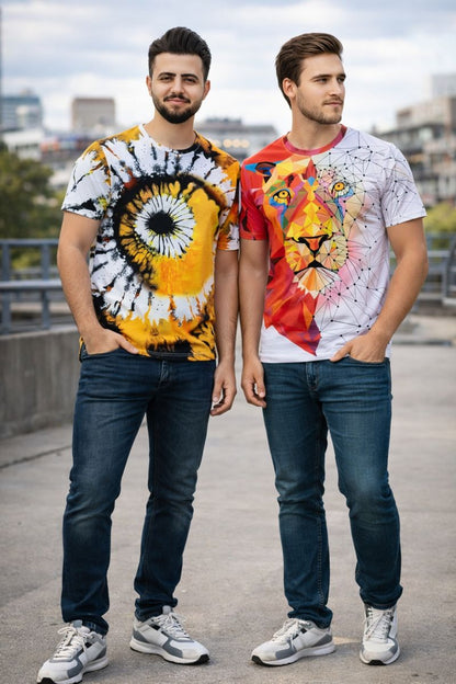 PACK 2 Men's Printed T-Shirt | Trendy Graphic Print T-Shirts for Men ( Red Yellow