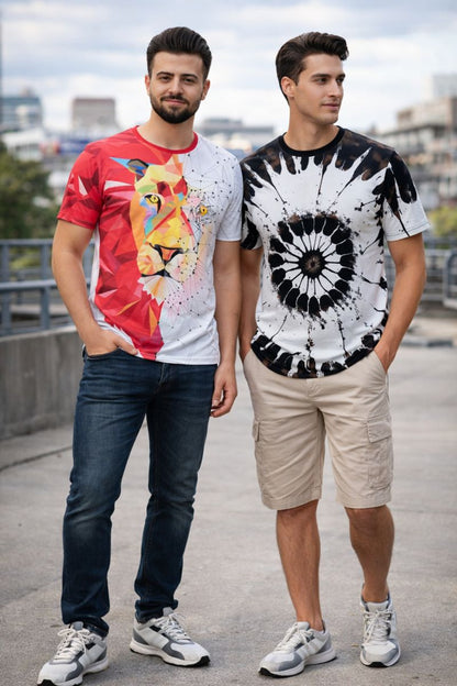PACK 2 Men's Printed T-Shirt | Trendy Graphic Print T-Shirts for Men ( Red Brown
