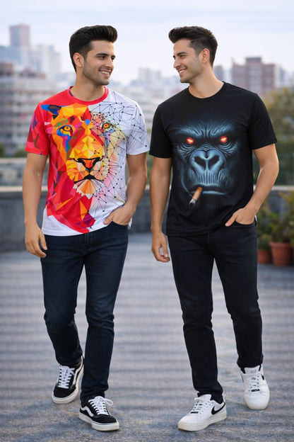 PACK 2 Men's Printed T-Shirt | Trendy Graphic Print T-Shirts for Men ( Red Gorila