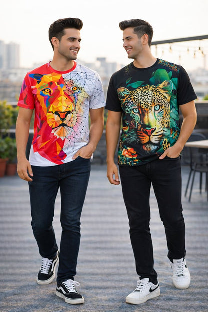 PACK 2 Men's Printed T-Shirt | Trendy Graphic Print T-Shirts for Men ( Red Greenpan