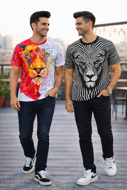 PACK 2 Men's Printed T-Shirt | Trendy Graphic Print T-Shirts for Men ( WHITE RED