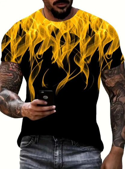 Cool 3D Flame Print T-Shirt Casual Funny Fire Pattern Pullover Unisex Fashion Tops Yellow - UD FABRIC - Unique Style Unique Design