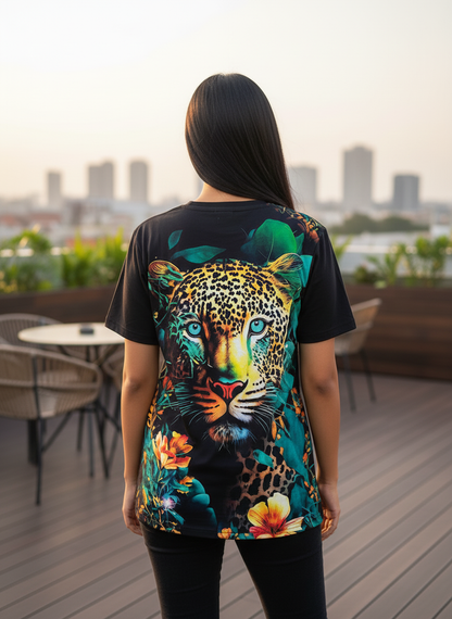 Tiger Printed Polycotton Half Sleeve Oversized Animal T-Shirt for Women