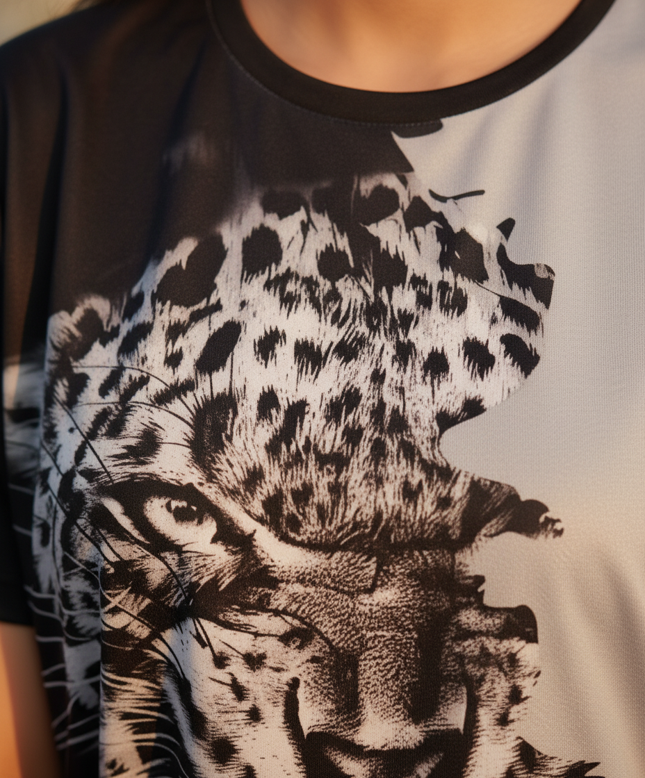 Tiger Printed Polycotton Half Sleeve Oversized Animal T-Shirt for Women ( Grey )