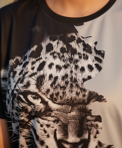 Tiger Printed Polycotton Half Sleeve Oversized Animal T-Shirt for Women ( Grey )