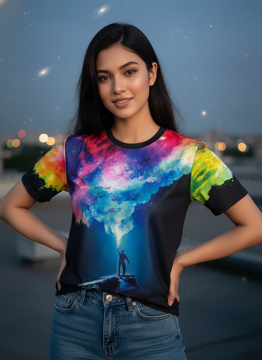 Galaxy Printed Oversized Women’s T-Shirt | Polycotton Half Sleeve Casual Tee