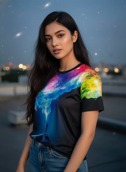 Galaxy Printed Oversized Women’s T-Shirt | Polycotton Half Sleeve Casual Tee