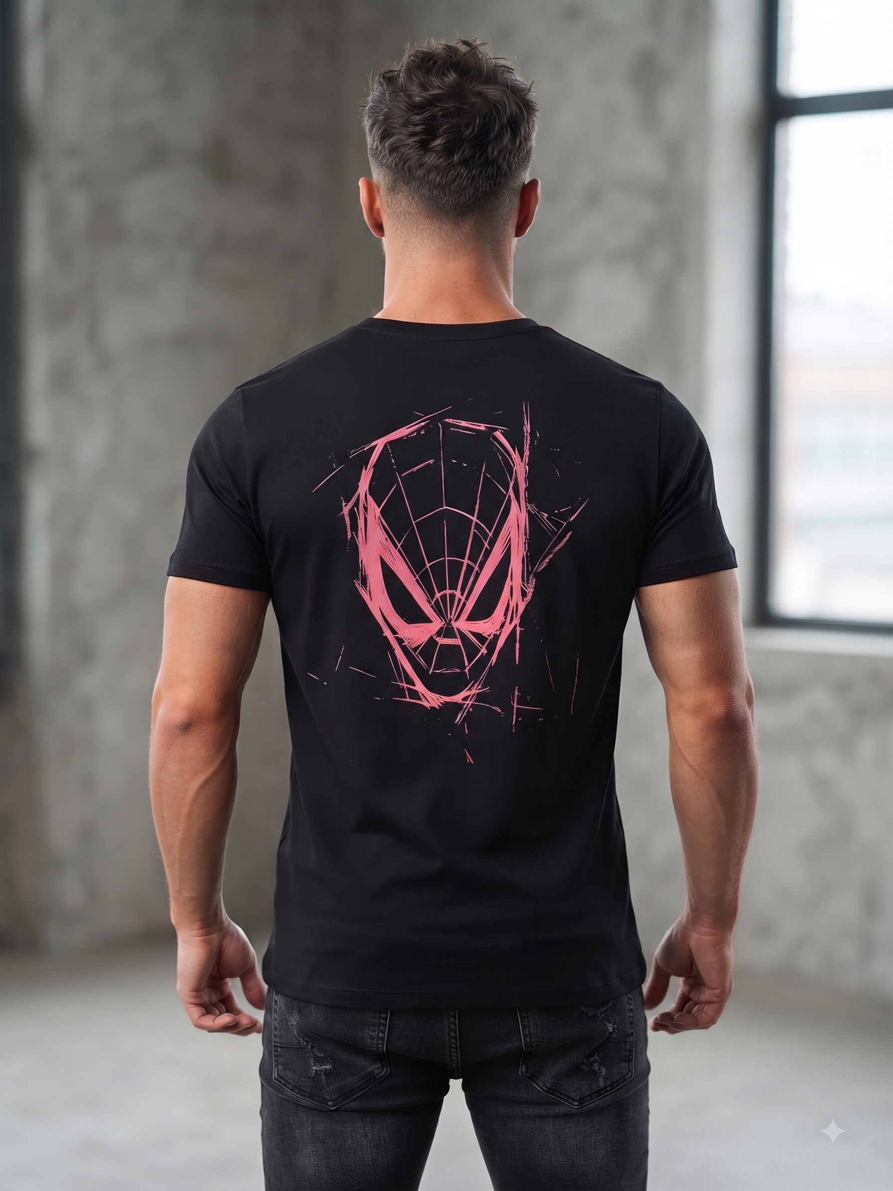 Men's Pink Graffiti Spider Graphic Printed T-Shirt | Black Streetwear Tee