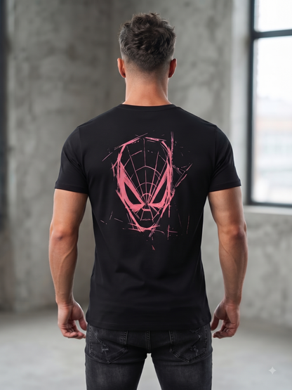 Men's Pink Graffiti Spider Graphic Printed T-Shirt | Black Streetwear Tee