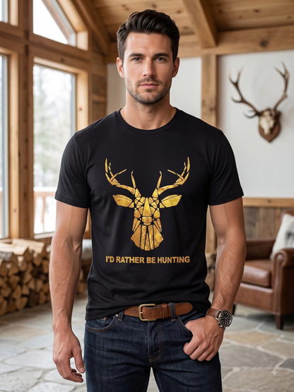 Men's Golden Deer Graphic Printed T-Shirt | Black Regular Fit PolyCotton Tee