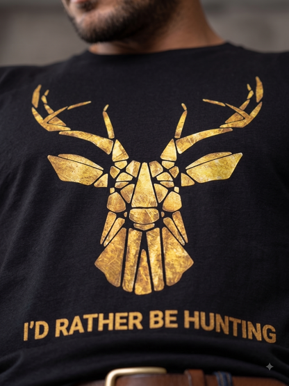 Men's Golden Deer Graphic Printed T-Shirt | Black Regular Fit PolyCotton Tee