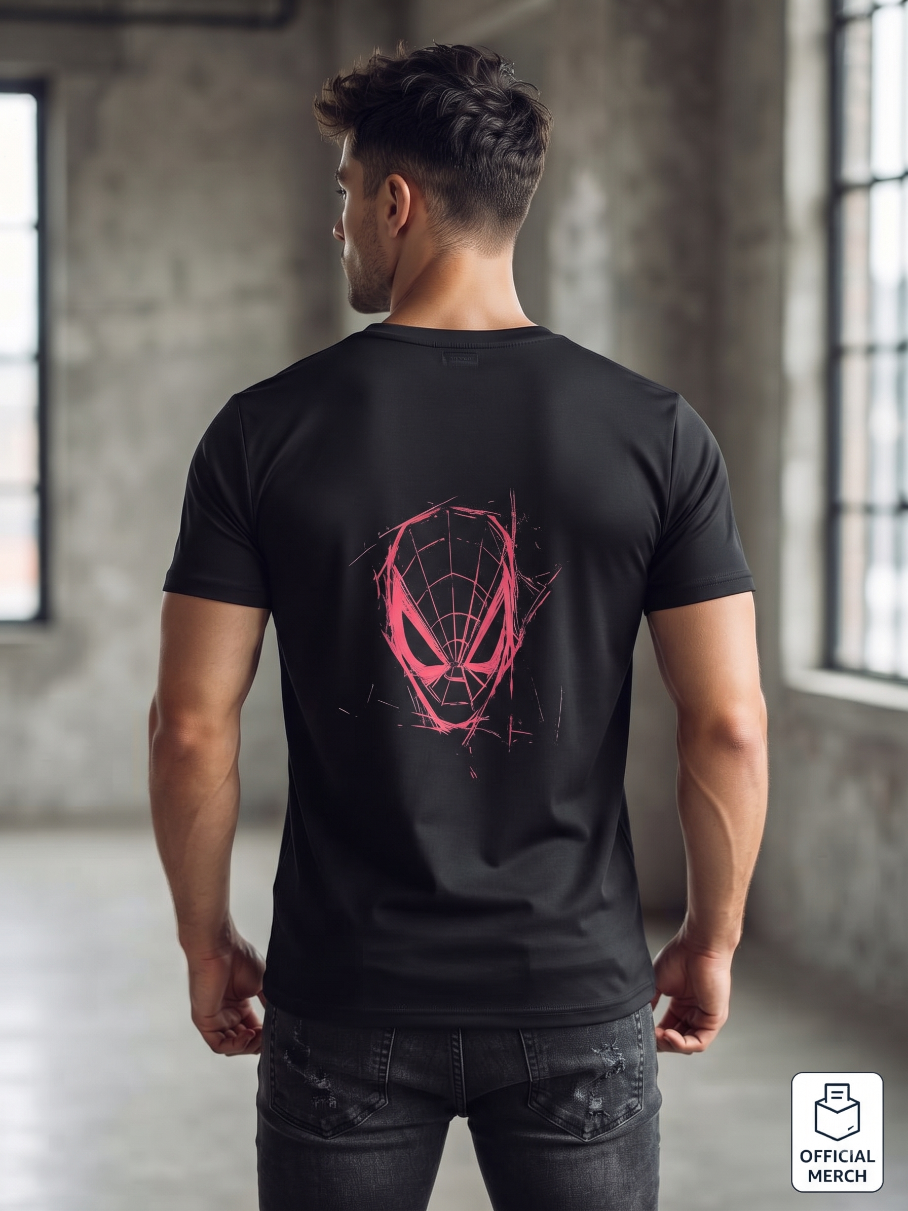Men's Pink Graffiti Spider Graphic Printed T-Shirt | Black Streetwear Tee