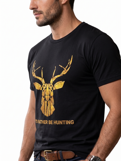 Men's Golden Deer Graphic Printed T-Shirt | Black Regular Fit PolyCotton Tee
