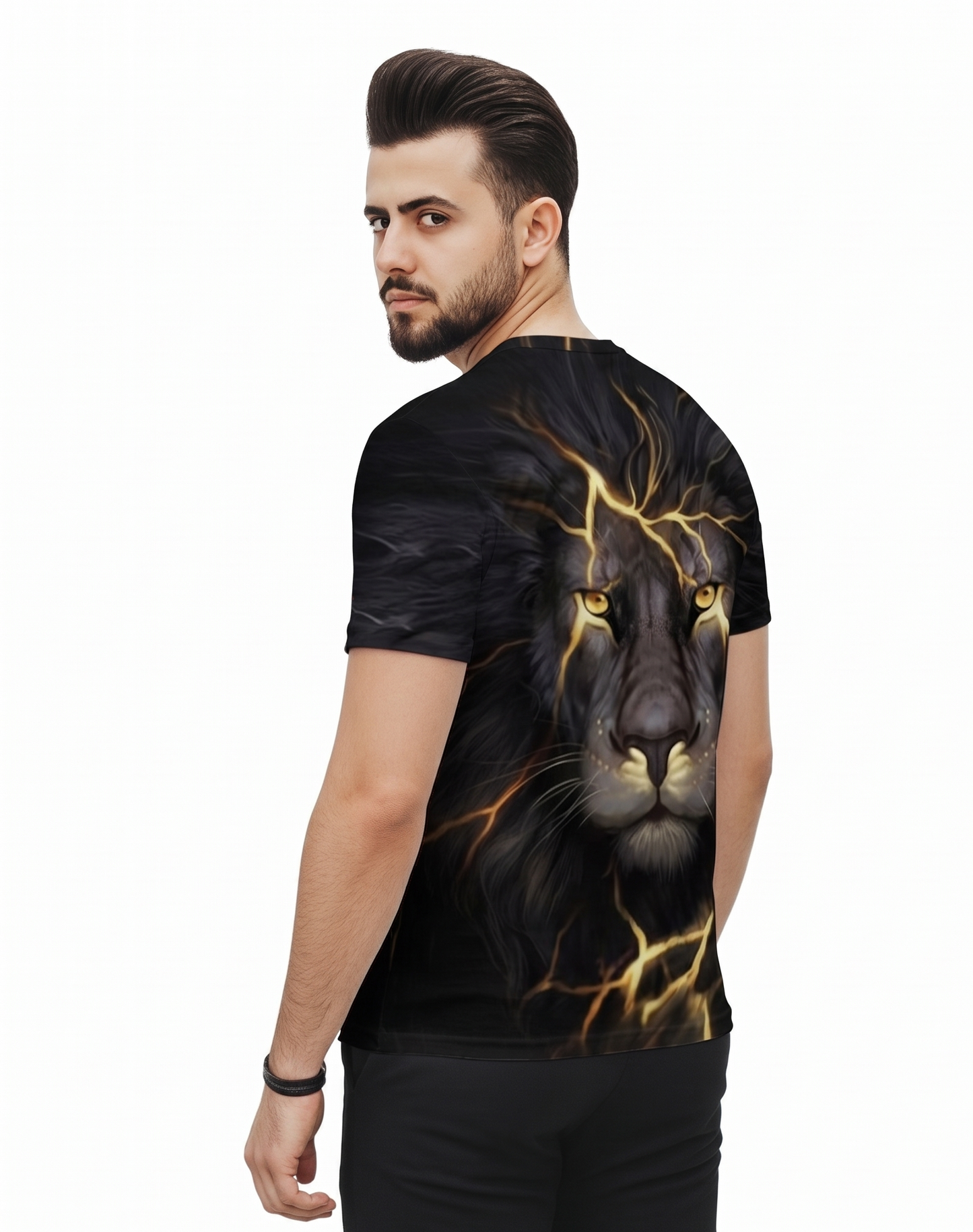 2-Pack Men's 3D Realistic Lion Graphic T-Shirts 2-Pack ( Black-Lite Tiger)