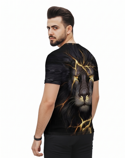 2-Pack Men's 3D Realistic Lion Graphic T-Shirts 2-Pack ( Black-Lite Tiger)