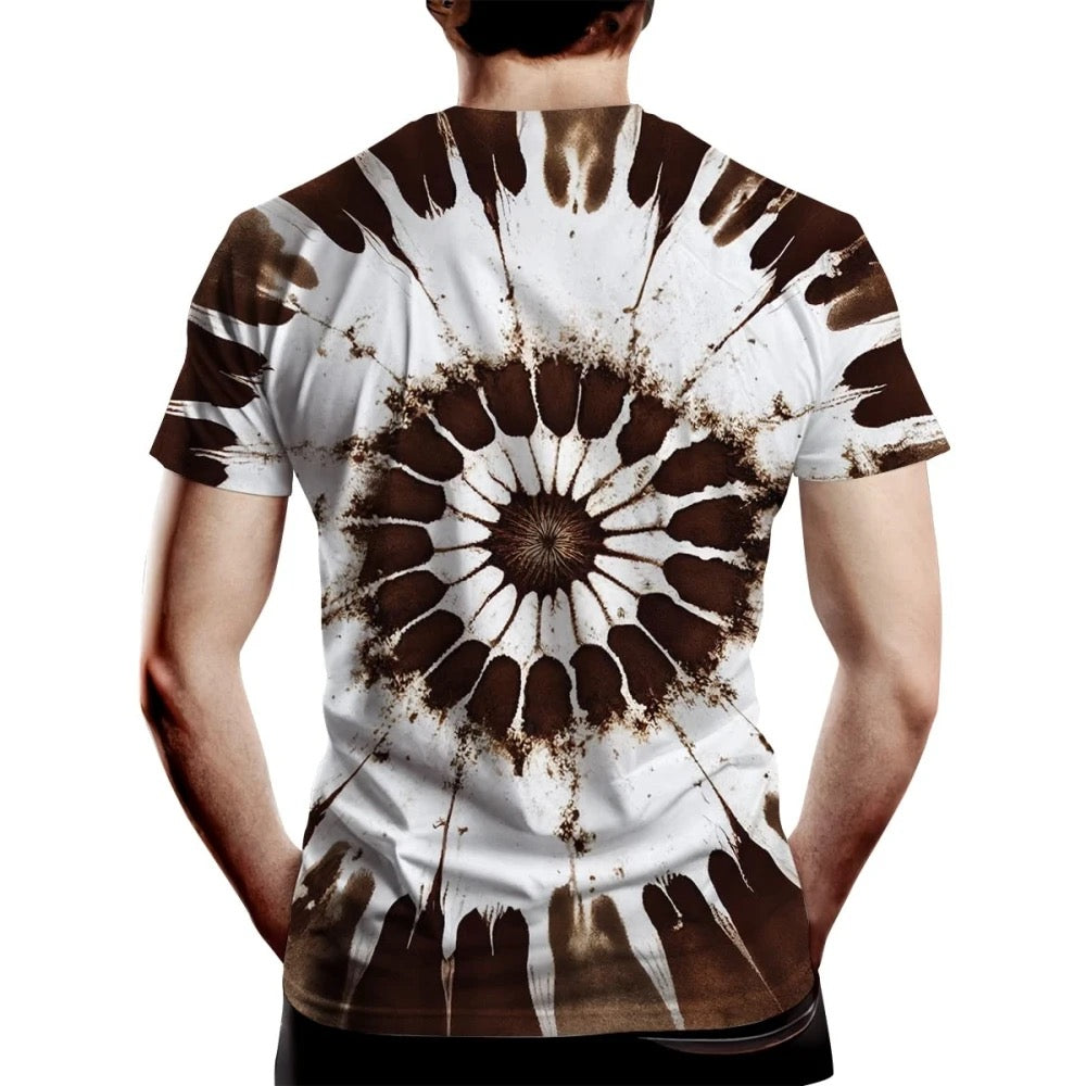 Tie-Dye Style Brown T-Shirts for Men | Spiral Streak Print Short Sleeve Shirt | Casual Summer Tee - UD FABRIC - Your Style our Design