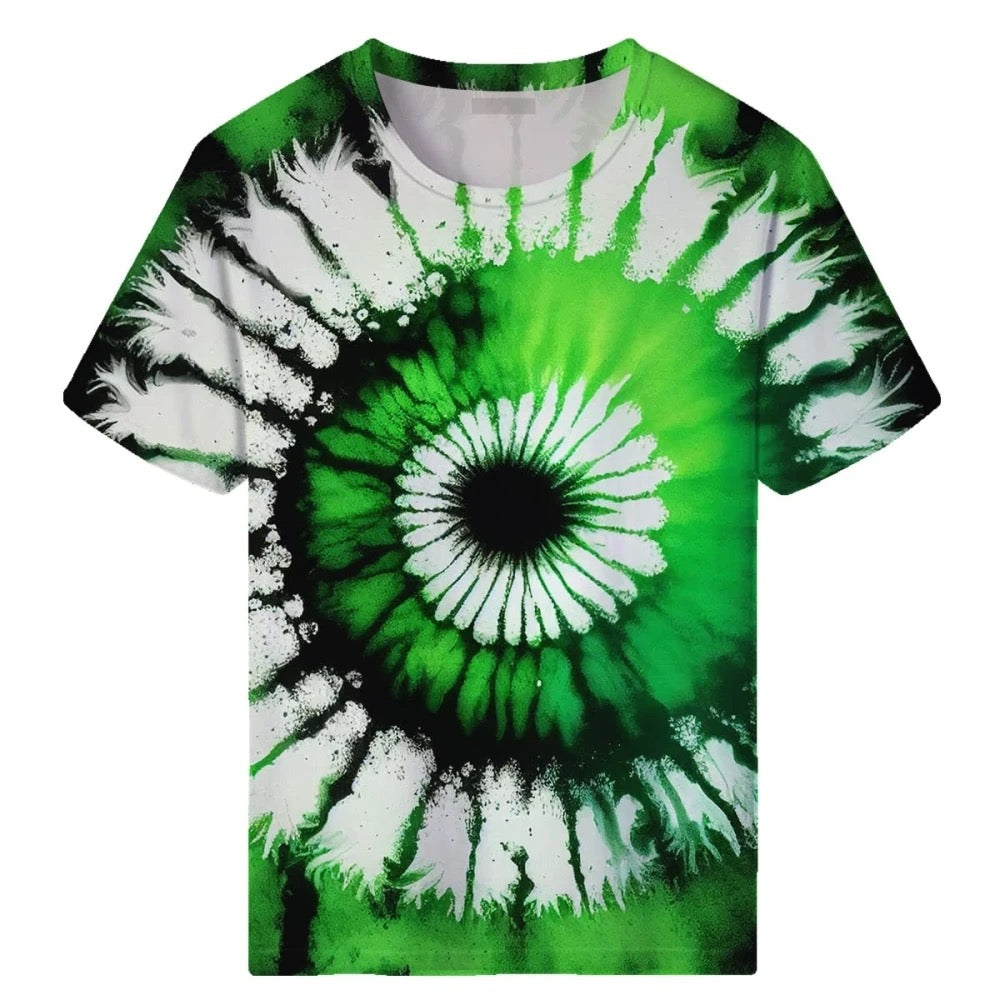 Tie Dye Style Colorfull T-Shirts for Men Spiral Streak Print Shirt with Short Sleeves - Green