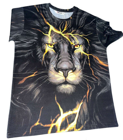 Lion T Shirt Men Animal Shirt Lightning Lions King for Men Short Sleeve