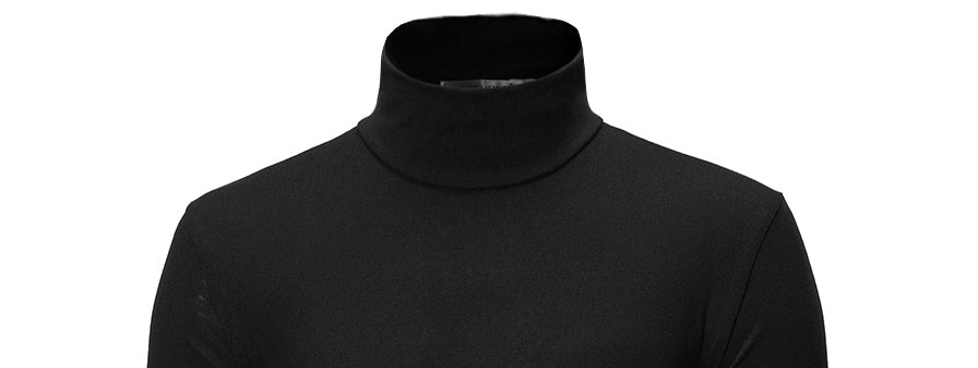 Close-up of black high-neck turtle neck t-shirt for men.