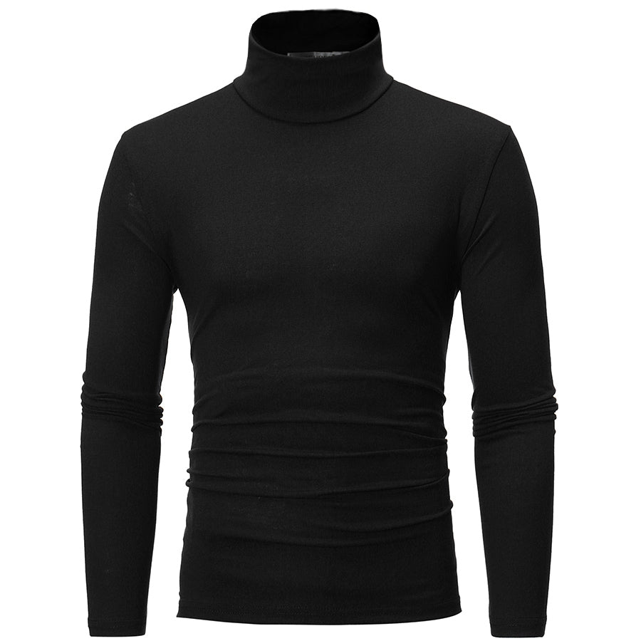 Black high-neck poly cotton full-sleeve turtle neck t-shirt for men.