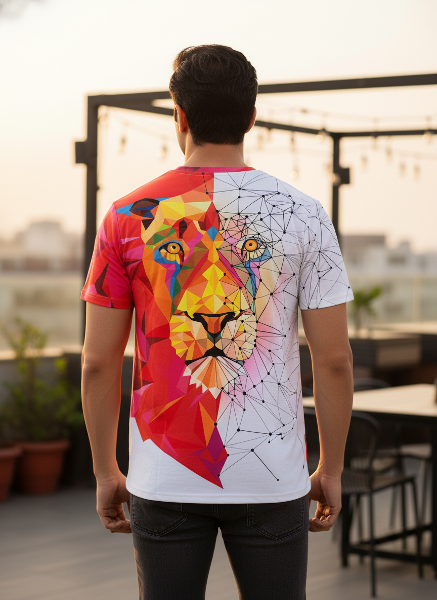 2-Pack Men's 3D Realistic Lion Graphic T-Shirts 2-Pack ( Black-Red White Lion)