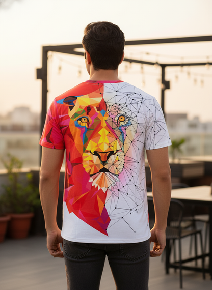 2-Pack Men's 3D Realistic Lion Graphic T-Shirts 2-Pack ( Black-Red White Lion)