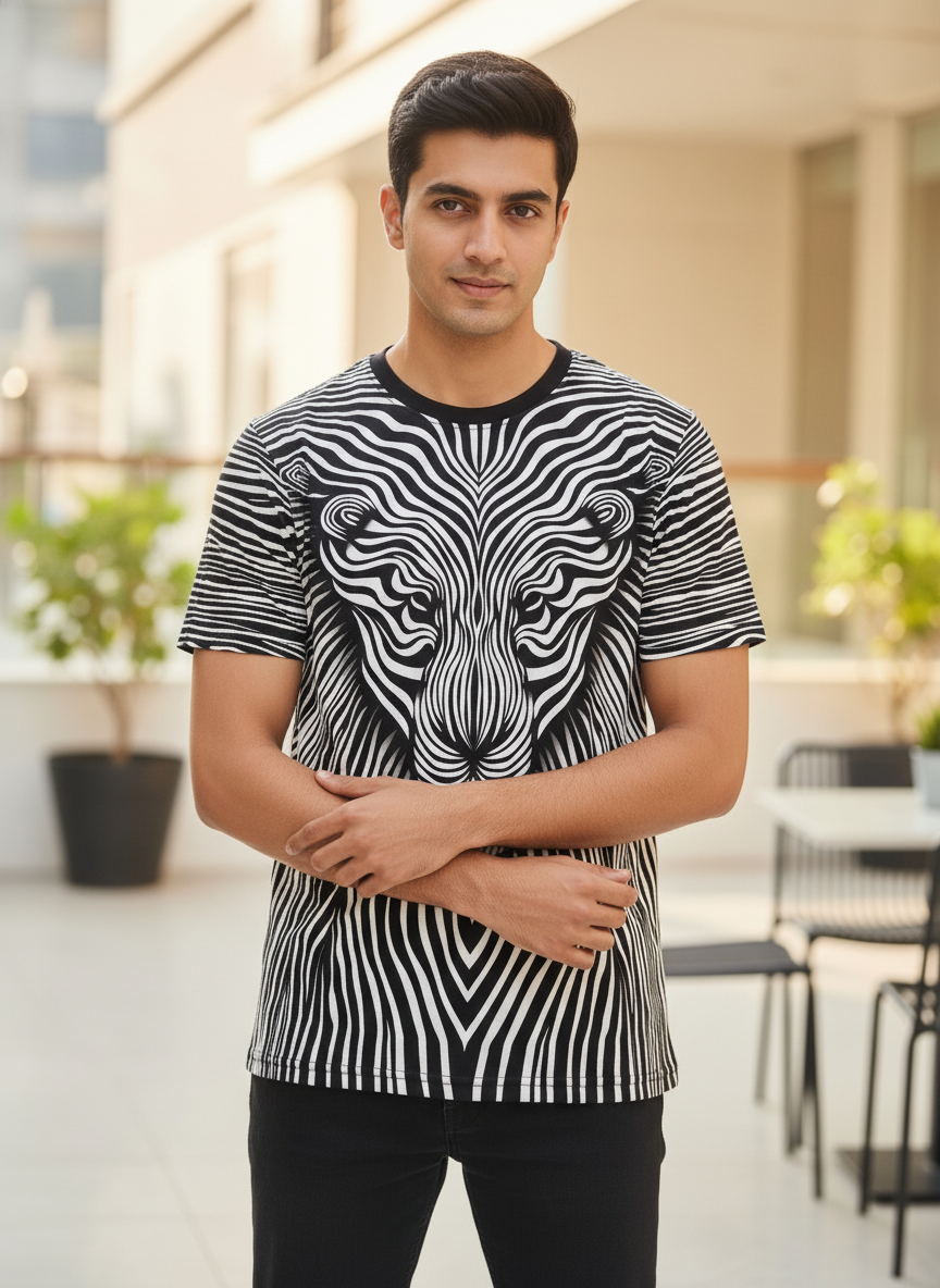 t shirts to print Vintage Animal T Shirt for Men/Summer Short Sleeve Holiday T-Shirts Loose Clothing O-Neck Pullover/Lion Printed Attractive T Shirt (in, Alpha, 2XL, Regular, White)
