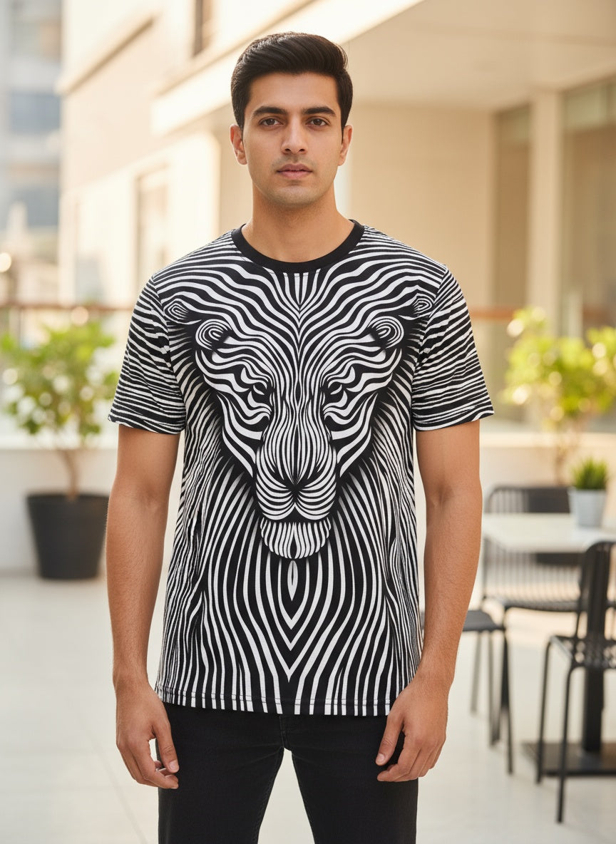 t shirts to print Vintage Animal T Shirt for Men/Summer Short Sleeve Holiday T-Shirts Loose Clothing O-Neck Pullover/Lion Printed Attractive T Shirt (in, Alpha, 2XL, Regular, White)