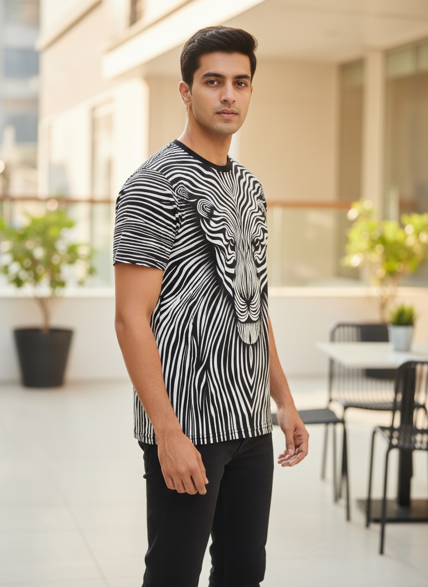 t shirts to print Vintage Animal T Shirt for Men/Summer Short Sleeve Holiday T-Shirts Loose Clothing O-Neck Pullover/Lion Printed Attractive T Shirt (in, Alpha, 2XL, Regular, White)